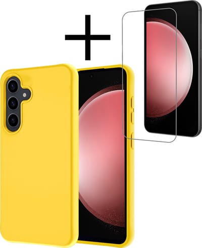 Hoesje - Met Screenprotector - Geschikt voor Samsung Galaxy S23 FE - Sterk & Shockproof - Back Cover - Siliconen Case - Telefoon Hoes - Geel