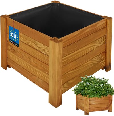 KOTARBAU® Houten Plantenbak, Kiefernhout, 38 x 38 x 30 cm, Eik, Houten Bloembak, Plantenbak voor Buiten, met Vlies, voor Tuin, Terras, Balkon
