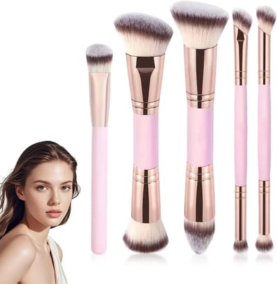 Complete Make-up Kwasten Set met 5 Stukken, Dubbelzijdige Kwasten voor Vloeibare en Poeder Make-up, Ideaal voor Gezicht en Ogen