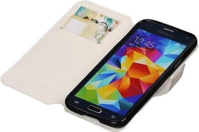 Cross Pattern TPU Bookstyle Wallet Case Hoesje Geschikt voor Samsung Galaxy S5 G900F Wit