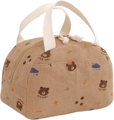 Geïsoleerde Lunchtas voor Werk, School en Picknick - Schattige Corduroy Koeltas met Flessenhouder, Compact en Handig voor Snacks en Maaltijden