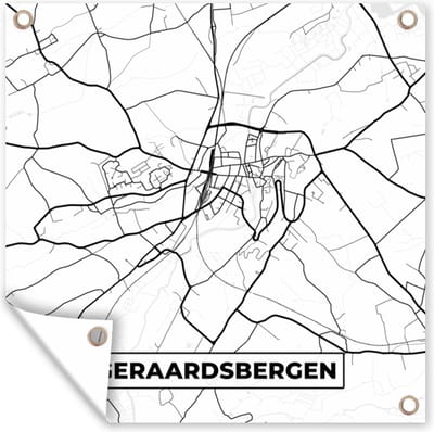Tuin poster Zwart Wit – België – Plattegrond – Stadskaart – Kaart – Geraardsbergen - 200x200 cm - Tuindoek