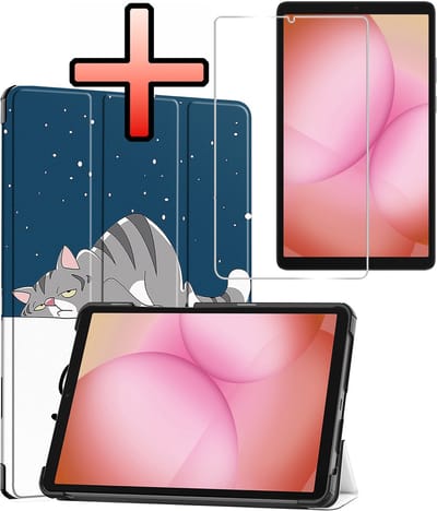 Hoes - Geschikt voor Samsung Galaxy Tab A11 - Met Screenprotector - Trifold Bookcase - Hard Cover - Hardcover Book Case - Tablet Hoesje - Kat