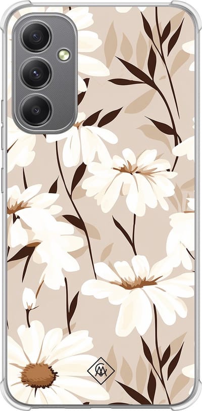 Casimoda® hoesje - Geschikt voor Samsung Galaxy A34 - In Bloom - Shockproof case - Extra sterk - TPU/polycarbonaat - Bruin/beige, Transparant