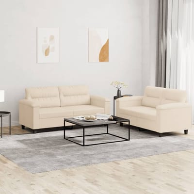 vidaXL - 2-delige - Loungeset - met - kussens - microvezelstof - beige