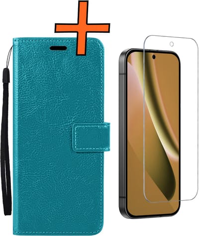 Hoes - Met Screenprotector - Geschikt voor Google Pixel 10a - Luxe Pasjeshouder - Bookcase Portemonee - Flip Case - Kunstleer Book Case - Flipcase - Book Cover - Walletcase - PortemonneeHoes - Turquoise
