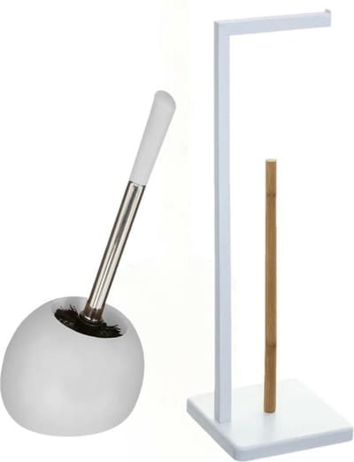 5Five - WC-borstel/toiletborstel met toiletrolhouder set in het wit