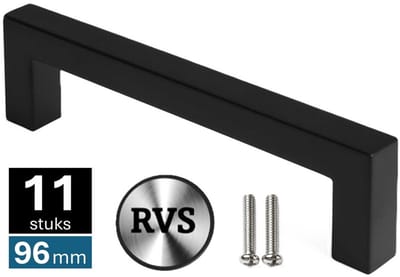 11 X MSQDESIGN Handgrepen RVS zwart - Boormaat 96mm - zwarte Handgreep voor Keuken & Kast - Moderne Meubelgreep - Keukengreep Mat zwart -Kastgrepen- zwarte Greepjes Keuken - zwarte RVS Handvatten - Deurgreepjes -incl schroeven