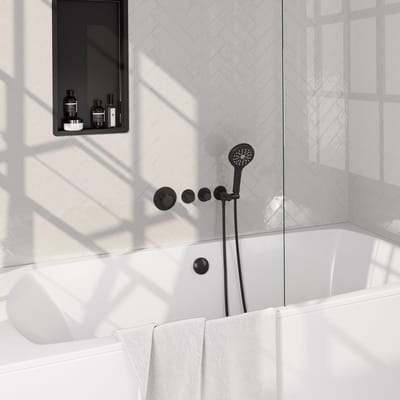 Brauer Black Carving Thermostatische Inbouw Badkraan Badvulcombinatie - 3 stand - Doucheslang - Wandaansluitbocht - Handdouche - Mat Zwart
