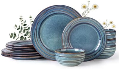 PromoHome Steengoed servies voor 4 personen - 12-delig handgemaakt servies met uniek glazuur
