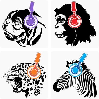 4PCS Dieren Hoofd Stencils voor Schilderen - Herbruikbare Sjablonen van Aap, Hond, Luipaard en Zebra - Creatieve DIY Templates voor Dierenthema Kunstwerken 30x30cm
