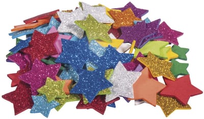 Rayher hobby/knutsel sterren met glitters - 100x - zelfklevend - multi kleuren - foam/rubber - stickers