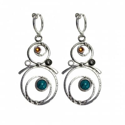 Klem oorbellen- cirkels -turquoise-oranje -steentje-geen gaatje-Charme Bijoux