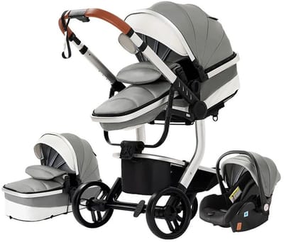 Mila Shop 3 in 1 Kinderwagen - Lichtgewicht - Buggy - Draagbaar - Autostoel - Reiswieg - Wandelwagen - Grijs/Wit