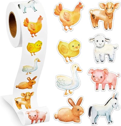 500 Stickers Op Rol - 2.5cm - Boerderijdieren Los - Beloningsstickers - Stickers Kinderen - Sluitsticker - Sluitzegel - 25mm
