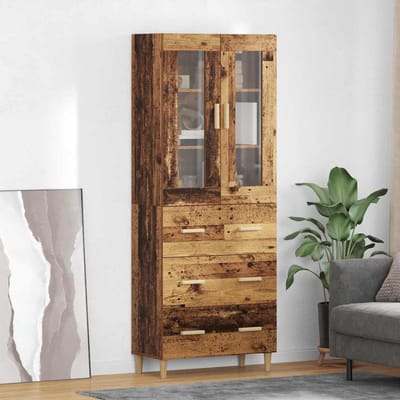 vidaXL - Highboard - Oud - Hout - 69,5 - x - 34 - x - 180 - cm - Gefabriceerd - Hout - en - Glas