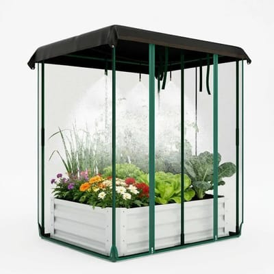 MakkelijkMooi Broeikas met Moestuinbak - Kweekkas - Druppelirrigatiesysteem - Insectengaas & Schaduwdoek - 120 x 90 x 150 (BxDxH)