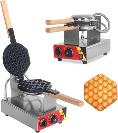 Hexagonale Wafelmaker - Bubbel Wafelijzer - Wafels Bakken - 180° Roterend - 20x17.5cm - Zilver