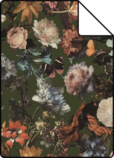 Proefstaal ESTAhome behang bloemen vergrijsd olijfgroen - 53 cm x 10.05 m - 139170-S