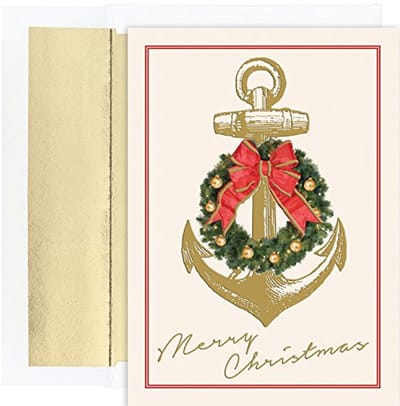 Nautische Kerstwensen - Set van 18 Kerstkaarten met Gouden Voering Enveloppen