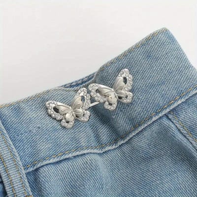 Boucle de serrage réglable pour la taille des jeans, pas de couture requise, bouton papillon de réglage pour la taille des pantalons et jupes