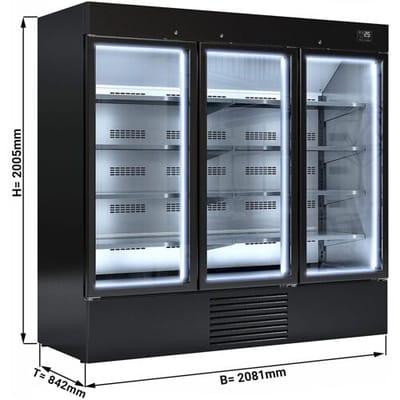 GGM Gastro Wandkühlregal - 2080mm - 2030 Liter - mit 3 Glastüren & 4 Ablagen Zwart