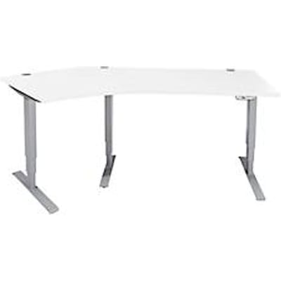 Schäfer Shop Genius AERO FLEX hoekbureau, elektrisch in hoogte verstelbaar, hoek 135° links, B 2165 mm, alu wit/wit + memoryplaat