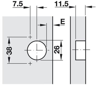 Caravan scharnier 95° - korte arm - voor dunne deuren vanaf 14 mm - zonder zelfsluitmechanisme - 2 s