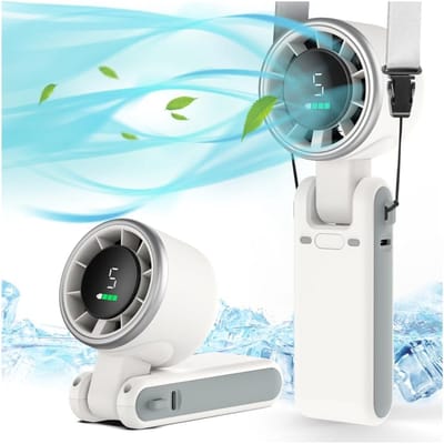 Handventilator - Mini Ventilator - Draagbare Ventilator - Oplaadbare Ventilator - USB-C Ventilator - Turbo Ventilator - 5 Snelheden - Met Digitaal Display - Tot 12 Uur Gebruik - Zwart/Wit/Groen