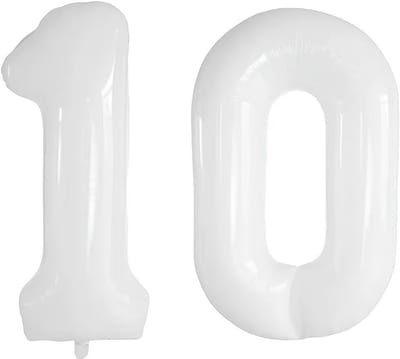 Grote Folieballon Cijfer 10 Wit - 40 Inch Verjaardag Feest Decoratie Helium Geschikt