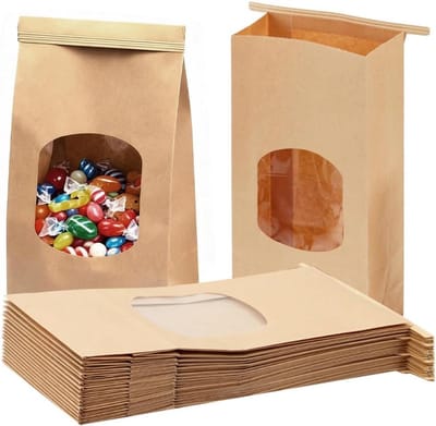 Kraft Papieren Zakjes met Venster (25 Stuks) - Oliebestendig, Herbruikbaar en Perfect voor Cadeaus en Voorraadopslag