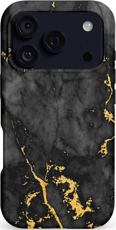 Casetastic hoesje geschikt voor Apple iPhone 17 Pro - MagSafe - Dubbellaagse bescherming - Zwarte Marmer Goud - Fashion Case - Zwart Goud