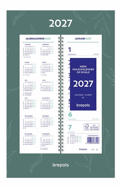Brepols Week omlegkalender 2027 - Fantasy - Week begint op maandag - 20 x 31 cm - Groen - Bloem