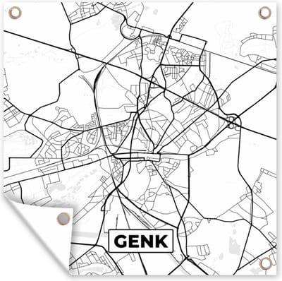Tuin poster Stadskaart – Plattegrond – België – Zwart Wit – Genk – Kaart - 200x200 cm - Tuindoek