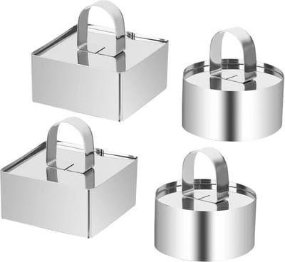 GELLDG 4 Stuks 8x8cm Ronde en Vierkante Gebak Uitstekkers - Roestvrijstaal Bakvormen - Gemakkelijk te Gebruiken en Schoonmaken - Geschikt voor Taart, Mousse en Dessert