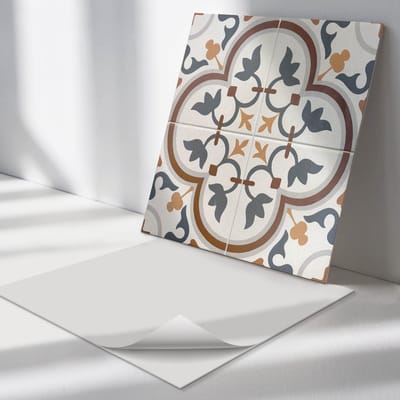 Wallfluent Vinyl Tegels - Geruit Bloemenpatroon Vinyl Vloer Tegels - 30 cm x 30 cm - Grijs PVC Tegels - Set van 9 - Vierkant PVC Tegels - Texturen Plaktegels - Zelfklevende Vinyltegels - Plaktegels Keuken en Badkamer