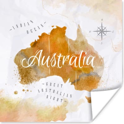 Poster Wereldkaart - Abstract - Australië - 30x30 cm
