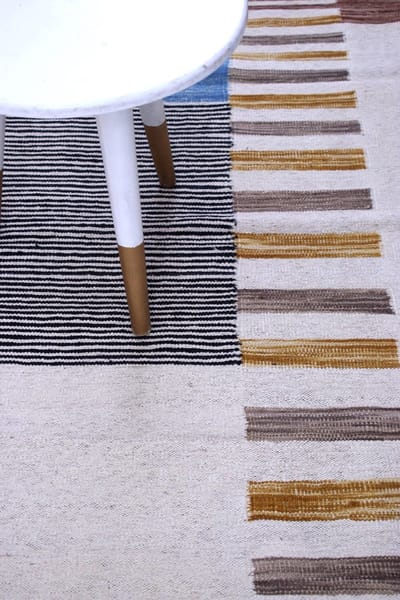 Blauw Tapijt Laagpolig Handgeweven Wollen Vloerkleed - Koho Afghan Modern Kelim 143x108 - 143x108cm- Modern - Woonkamer - Salon - Slaapkamer - Eetkamer