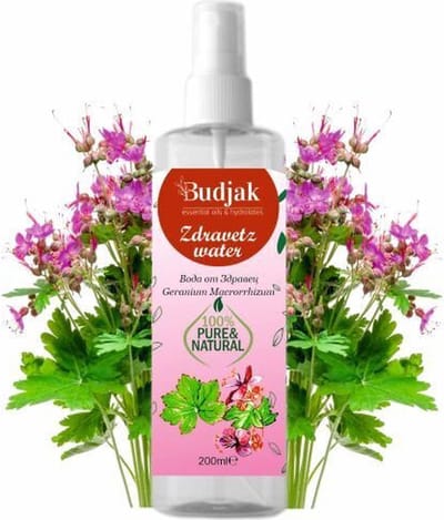 Biologische Bloemenwater van Geraniumwortels of Ooievaarsbek - Geranium Macrorrhizum - anti-age eigenschappen 200 ml.