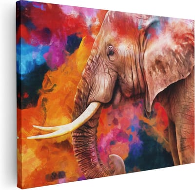 Artaza Canvas Schilderij Dierenkop Olifant - 40x30 cm - Klein - Muurdecoratie Dieren - Wanddecoratie Woonkamer - Kamer Accessoires