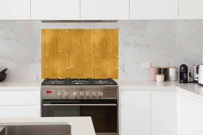 Spatscherm Keuken - Kookplaat Achterwand - Spatwand Fornuis - 100x65 cm - Verf - Patronen - Oker - Aluminium - Wanddecoratie - Muurbeschermer - Hittebestendig