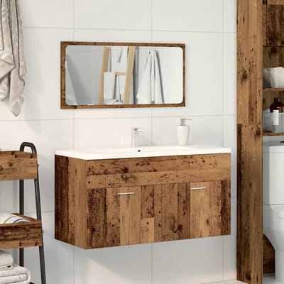 vidaXL - Badkamerkast - met - spiegel - bewerkt - hout - oud - houtkleurig