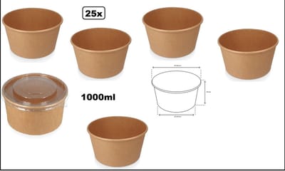 25x Poke bowl salade/pasta kraft 1000ml - met deksel - Food pasta salade saus pokebowl diner festival thema feest evenement party
