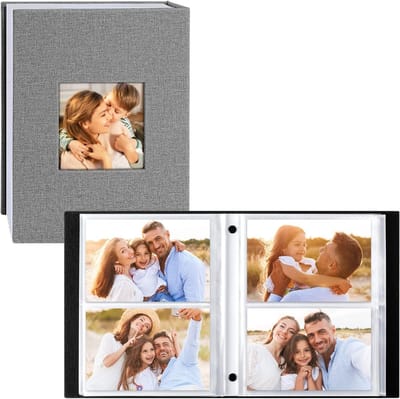 Fotoalbum 10 x 15 cm voor 200 foto's, 2 pakketten, linnen, ideaal voor landschapsfoto's, grijs
