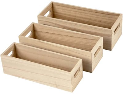 Opslag kratten, l: 22+23,5+25 cm, b: 6,5+7,5+8,5 cm, 3 stuks, Keizerin boom