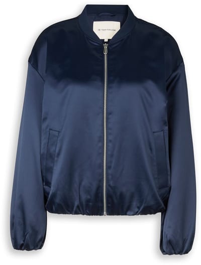 Tom Tailor - Satijnen blouson met bomberkraag - Maat XL - sky captain blue