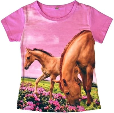 T-shirt met paarden, roze, full colour print, kids, kinder, maat 92, horses, mooie kwaliteit!