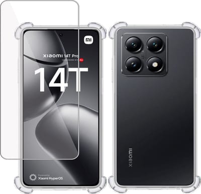 Hoesje + Screenprotector geschikt voor Xiaomi 14T – Tempered Glass - Extreme Shock Case Transparant