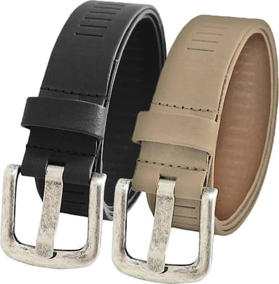 Landley Leren Geperforeerde Riemen Voordeelset - Duopack met 2 riemen - Breedte 4 cm - Dames en Heren - Echt Leer - Zwart en Taupe - Lengte totaal 105 cm / Riemmaat 85