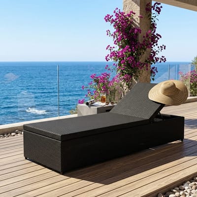 Ligstoel 195x60x31 cm verstelbaar met kussen – Polyrotan tuin ligbed weerbestendig inklapbaar loungeset ligstoel grijs – Bella